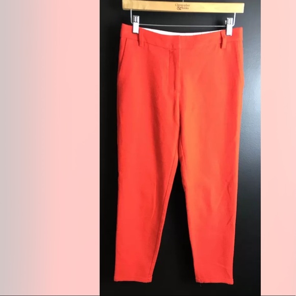 SESSUN Madewell Woven Skinny Pants Orange Cotton Ankle Crop Mid Rise Vibrant - Picture 3 of 12